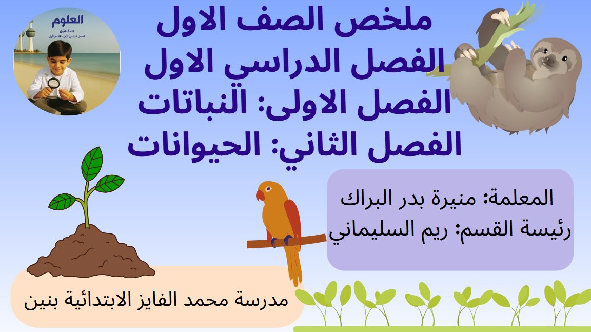 ملخص فصل (النباتات الحيوانات) علوم الصف الأول الفصل الأول أ منيرة البراك