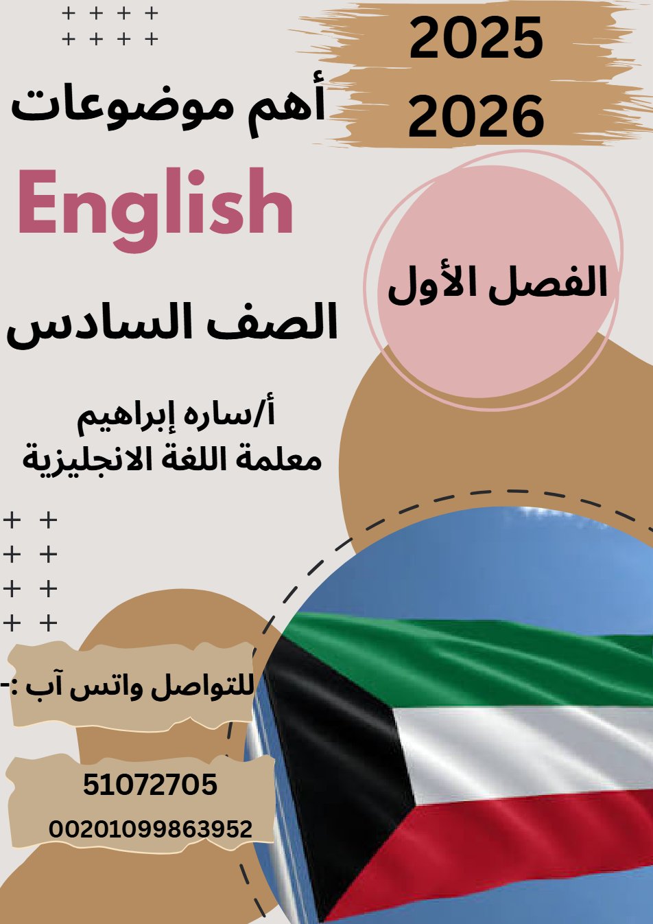 أهم موضوعات اللغة الانجليزية للصف السادس الفصل الأول أ سارة ابراهيم