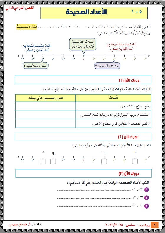 مذكرة الوحدة الخامسة رياضيات الصف السادس الفصل الثاني أ حسام بيومي