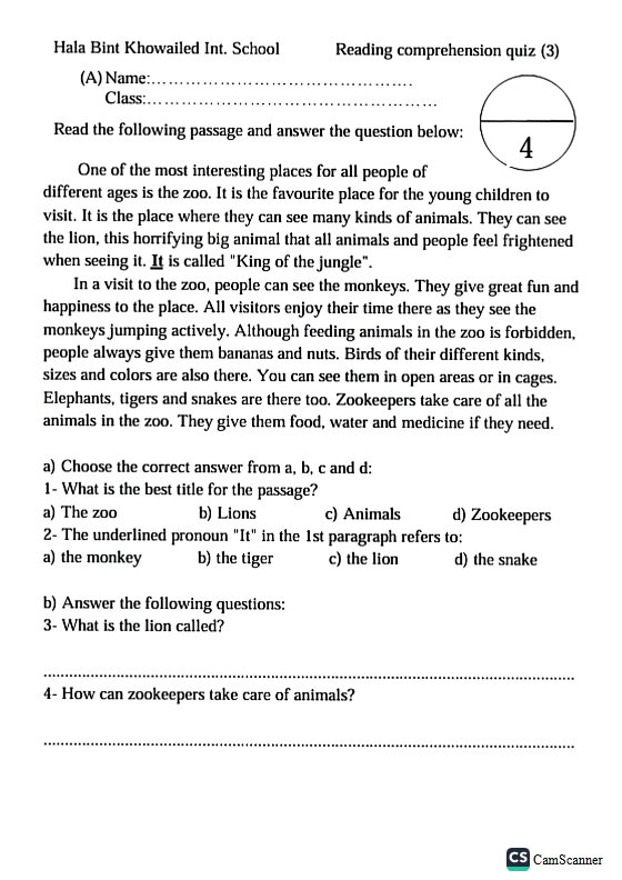 نماذج لاختبارات قطعة الفهم والاستيعاب لغة انجليزية الصف السادس الفصل الثاني