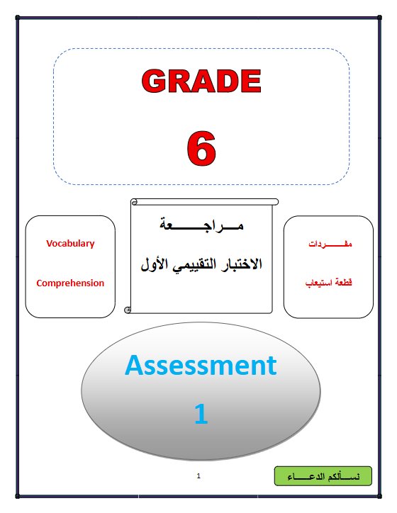 مراجعة الاختبار التقييمي الاول لغة انجليزية الصف السادس الفصل الثاني
