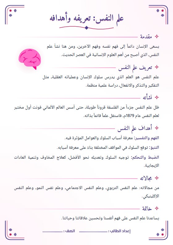 تقرير علم النفس- تعريفه وأهدافه - علم نفس الصف الحادي عشر