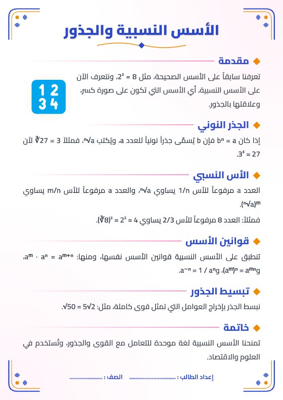تقرير الأسس النسبية والجذور - رياضيات الصف الحادي عشر