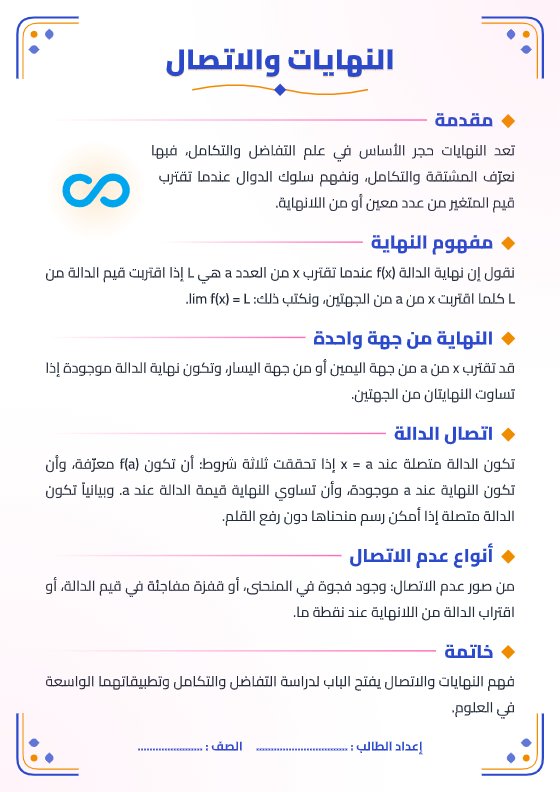 تقرير النهايات والاتصال - رياضيات الصف الثاني عشر