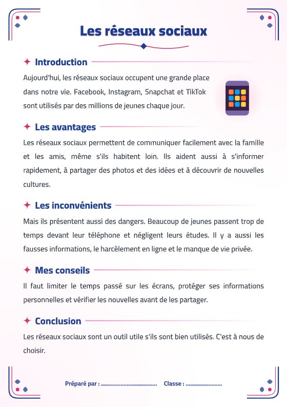 تقرير شبكات التواصل الاجتماعي (Les réseaux sociaux) - لغة فرنسية الصف الثاني عشر