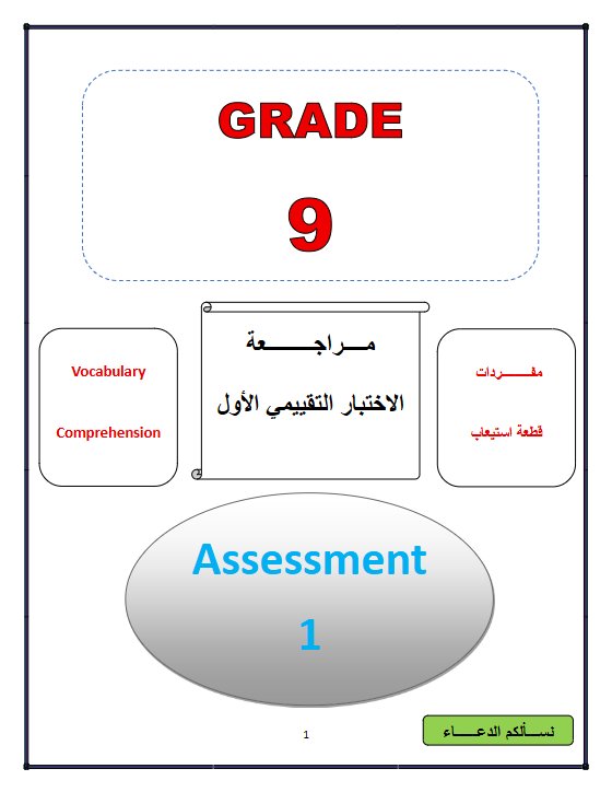 مراجعة الاختبار التقييمي الاول لغة انجليزية الصف التاسع الفصل الثاني